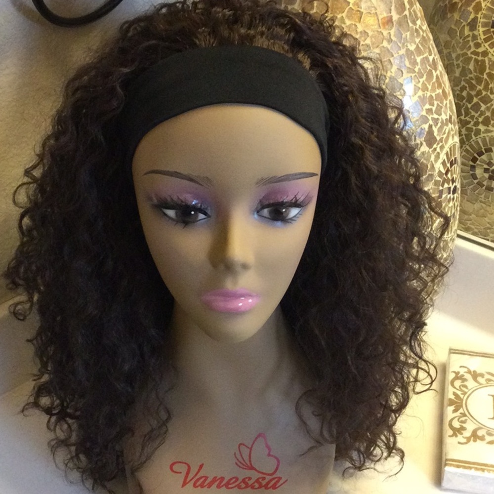 Curly Black Headband Wig
